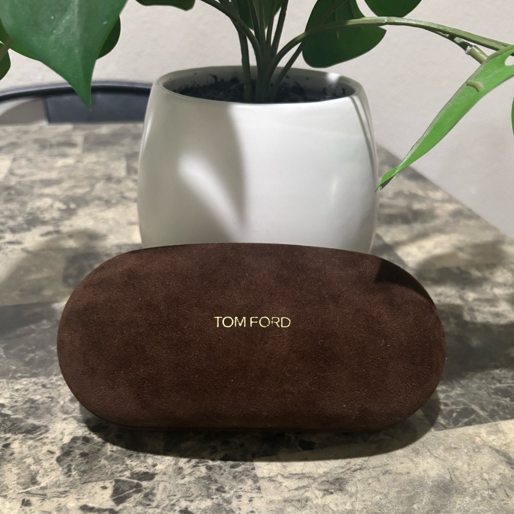 Tom Ford Dark Brown Suede Sunglasses Case with Gold Logo